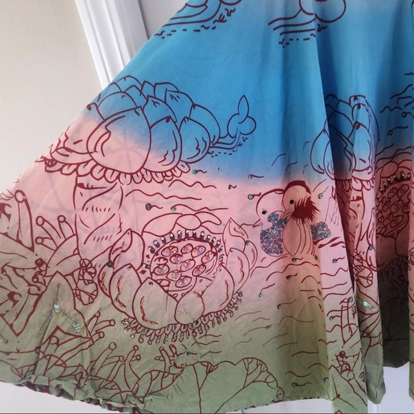 Lapis Circle Skirt Ducks Sky Cloudes Sequins Cotton Womens Size M Art To Wear - Picture 3 of 11